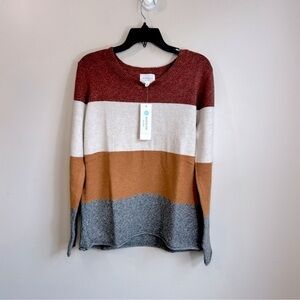 NWT Pinque Gina Colorblock Stripe Crewneck Sweater Rust Stone Combo Size XL